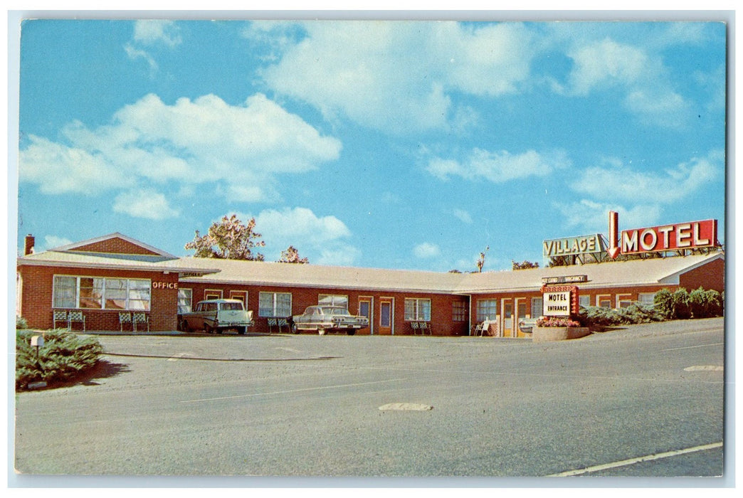 c1960's Village Motel Exterior Roadside Breezewood Pennsylvania PA Cars Postcard