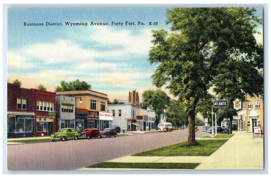 c1940s Business District Wyoming Avenue Forty Fort Pennsylvania PA Cars Postcard