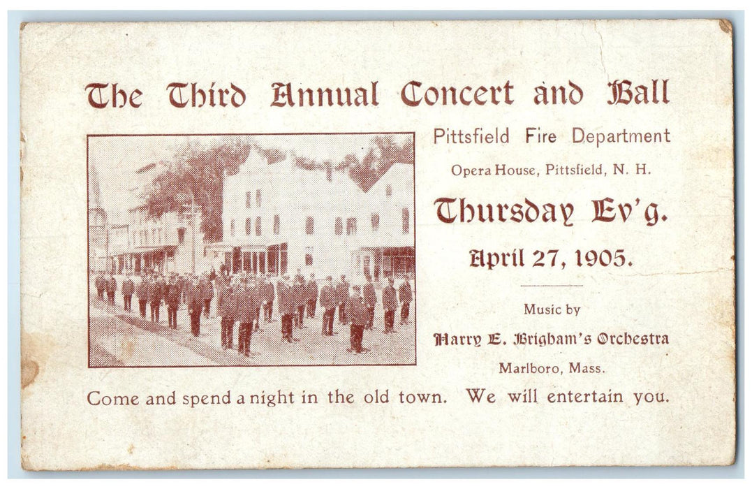 c1905's The Third Annual Concert And Ball Pittsfield New Hampshire NH Postcard