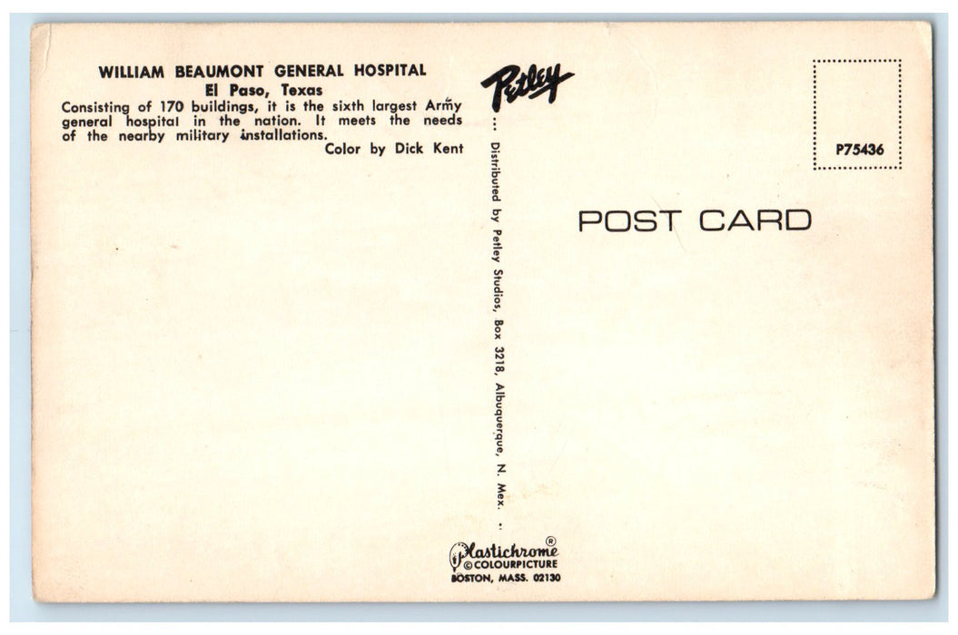 c1960's Aerial View William Beaumont General Hospital El Paso Texas TX Postcard