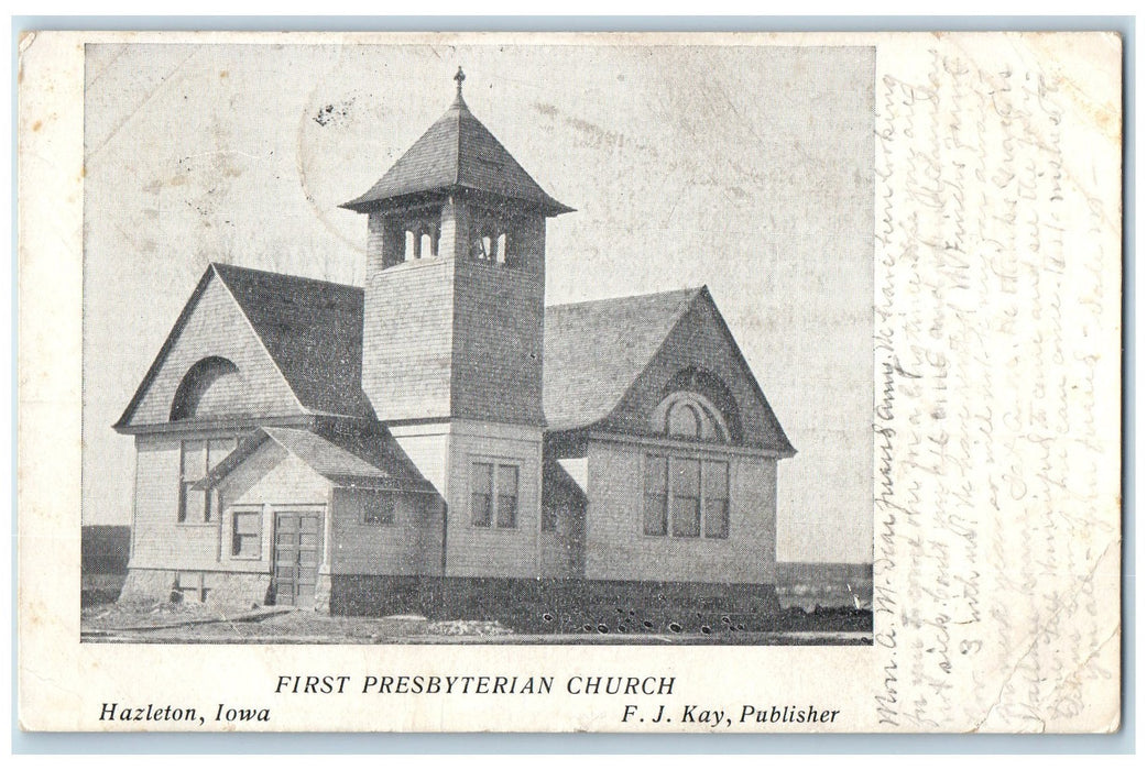 1905 First Presbyterian Church Exterior Roadside View Hazleton Iowa IA Postcard