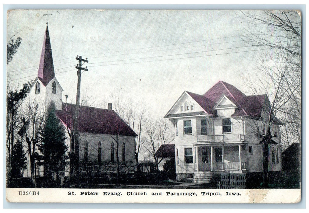 1910 St. Peters Evangelist Church & Parsonage Exterior Tripoli Iowa IA Postcard
