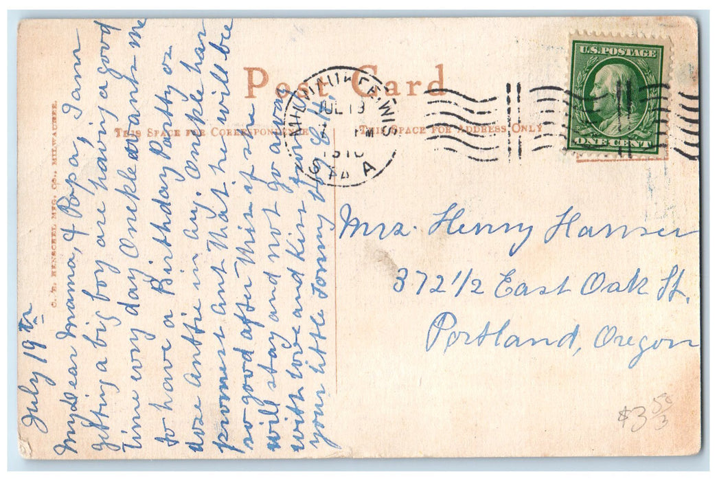 1910 East Water St. Trolley Railroad Horse Carriage Milwaukee Wisconsin Postcard