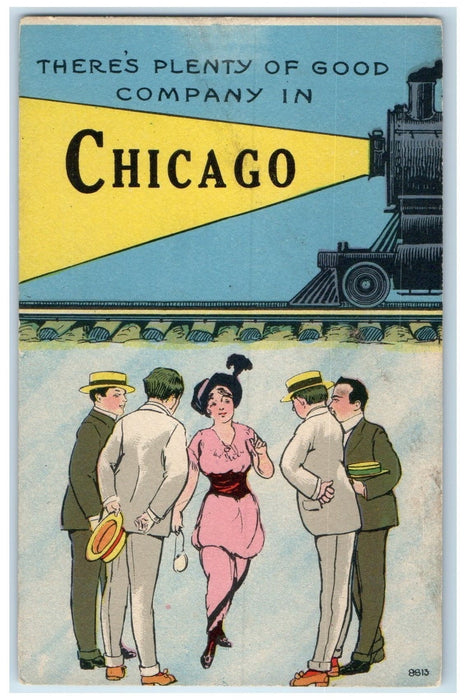 c1910s Im Mighty Glad That I Came To Chicago Illinois IL Train Light Postcard