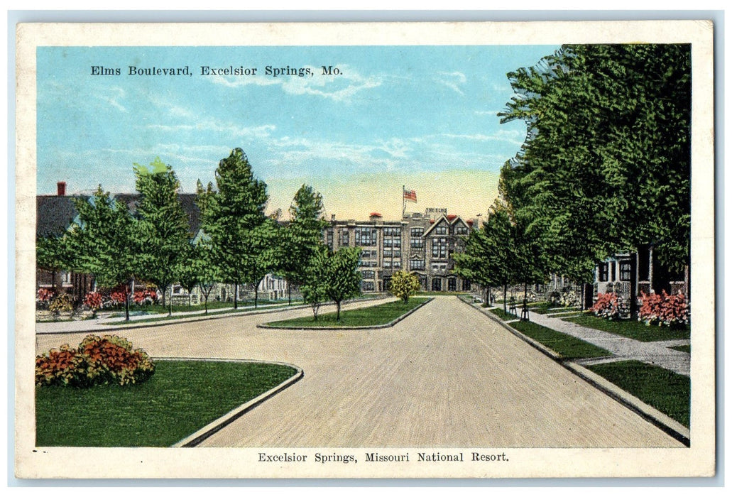 1924 Elms Boulevard Two Way Road Building Excelsior Springs Missouri MO Postcard