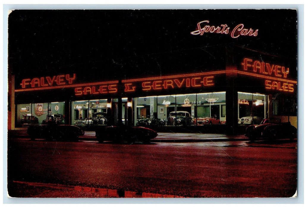 c1960s Falvey Sports Car Dealership Exterior Ferndale Michigan MI Cars Postcard