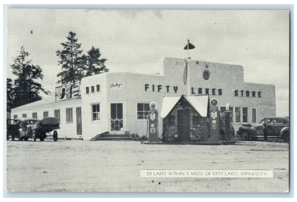 1969 Fifty Lakes Store Exterior Gas Station Fifty Lakes Minnesota MN Postcard