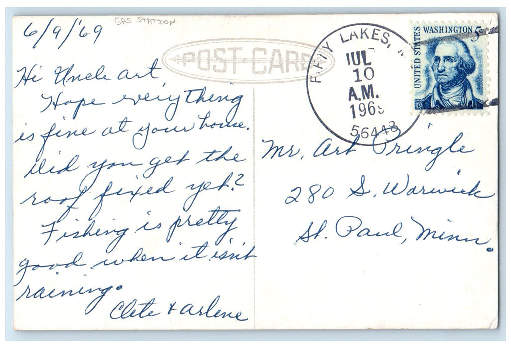 1969 Fifty Lakes Store Exterior Gas Station Fifty Lakes Minnesota MN Postcard