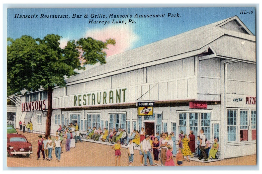 c1940's Hanson's Restaurant Bar Grille Harveys Lake Pennsylvania PA Car Postcard