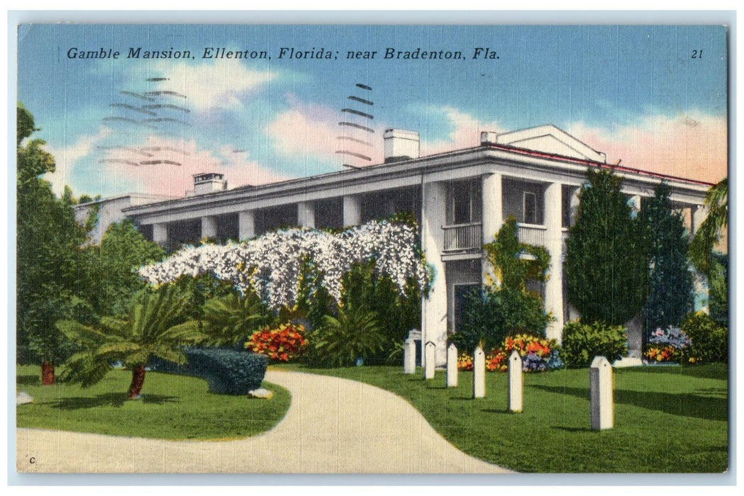 1956 Gamble Mansion Ellenton Florida Near Brandenton Florida FL Trees Postcard