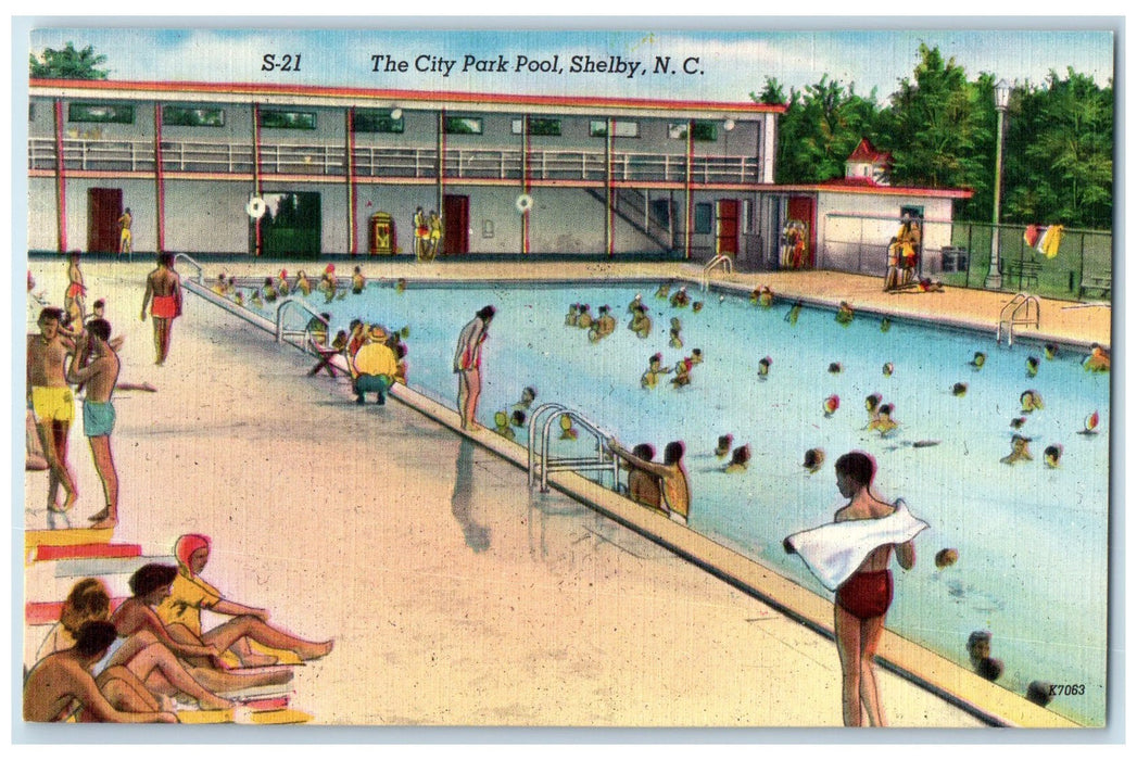 c1940's The City Park Pool Bathing Scene Shelby North Carolina Unposted Postcard