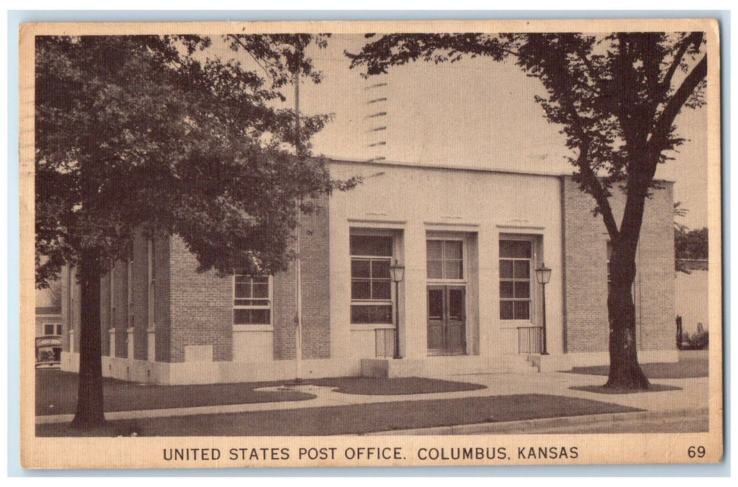 1940 United States Post Office Building Entrance Columbus Kansas KS Postcard