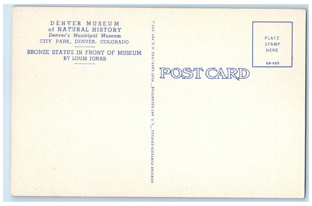 c1960's Last Stand Of The Grizzly Bear Bronze Statue Denver Colorado CO Postcard