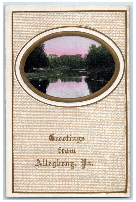 c1940s Greetings From Allegheny Pennsylvania PA Unposted Embossed Frame Postcard