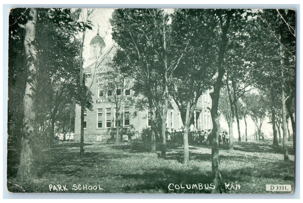 c1910's Park School Campus Building Students Trees Columbus Kansas KS Postcard