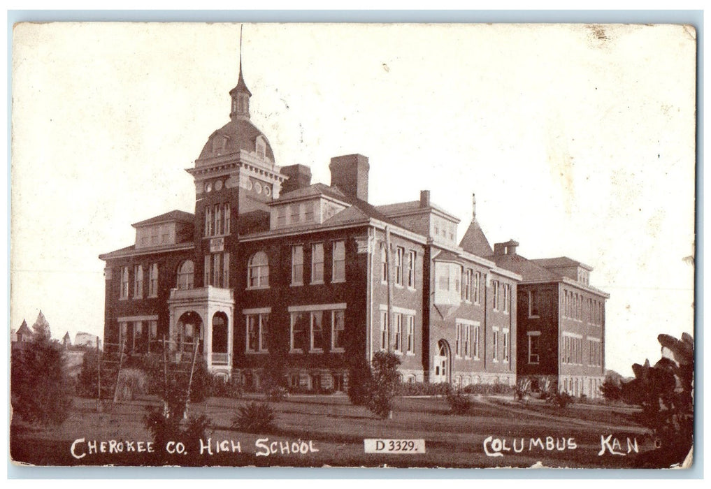 1910 Cherokee Co. High School Campus Building Ground Columbus Kansas KS Postcard