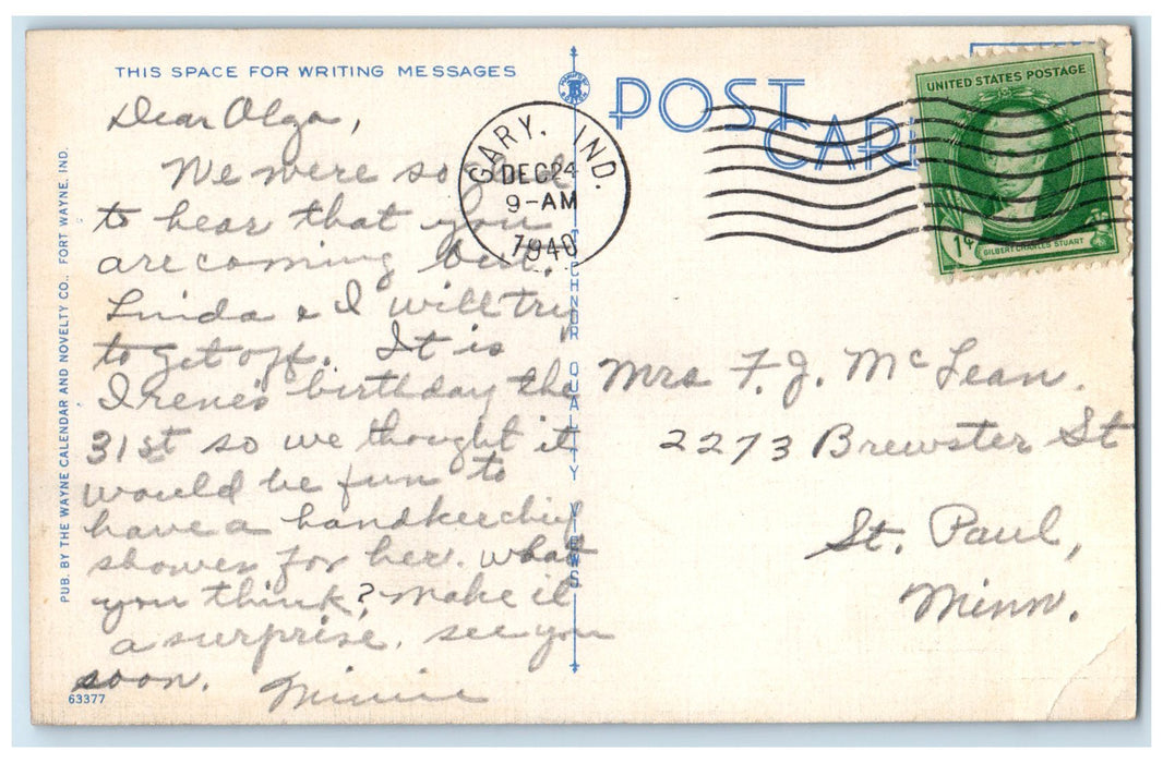 1940 Lew Wallace School Exterior Garden Scene Gary Indiana IN Posted Postcard