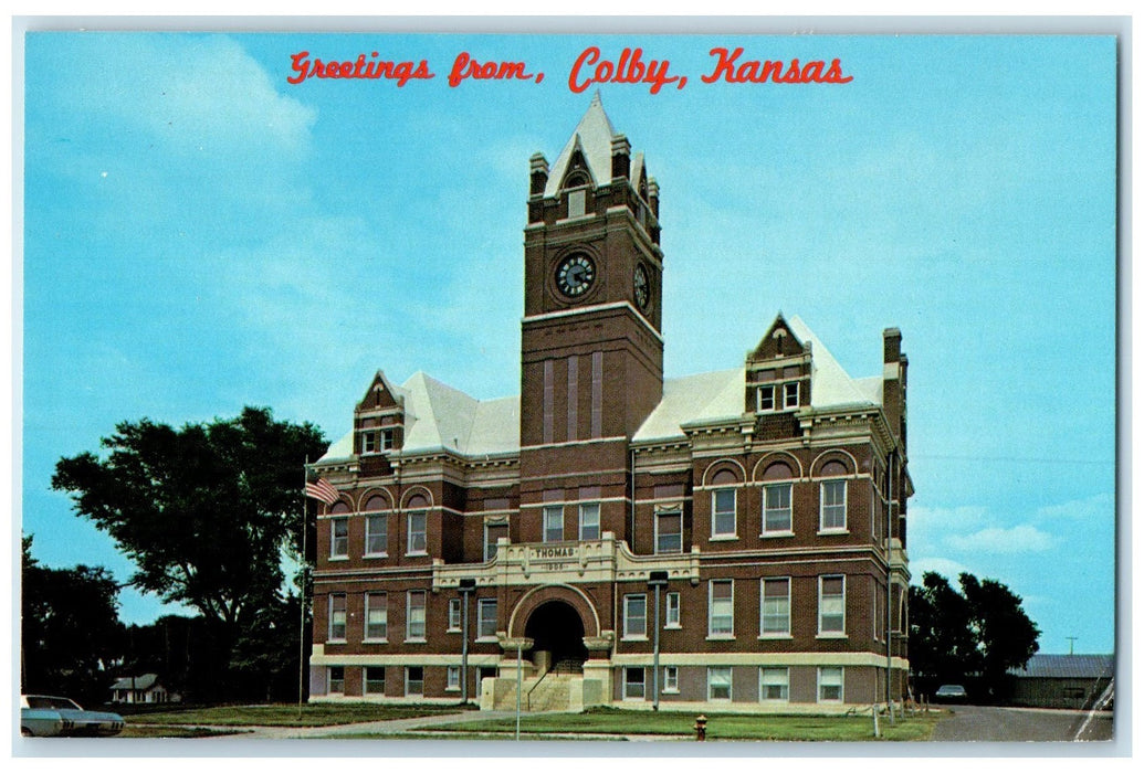 c1950's Greetings From Colby Thomas County Court House Building Kansas Postcard