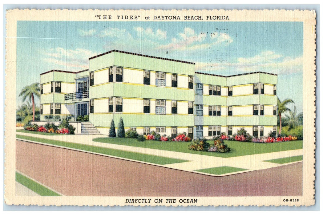 1943 The Tides Apartments Hotel Exterior At Daytona Beach Florida FL Postcard