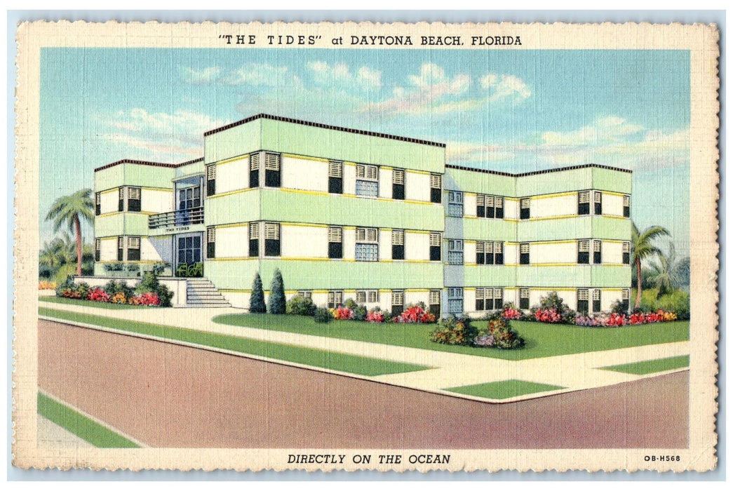 c1940's The Tides Apartments Hotel Exterior At Daytona Beach Florida FL Postcard
