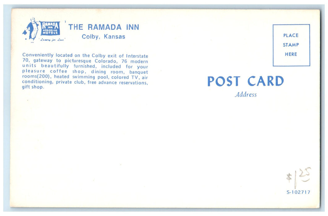 c1950's The Ramada Inn Motel & Restaurant Cottages Colby Kansas Vintage Postcard