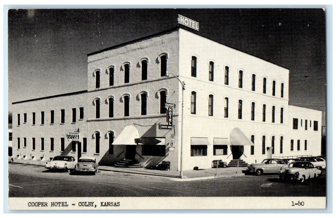 c1920's Cooper Hotel & Restaurant Building Classic Cars Colby Kansas KS Postcard