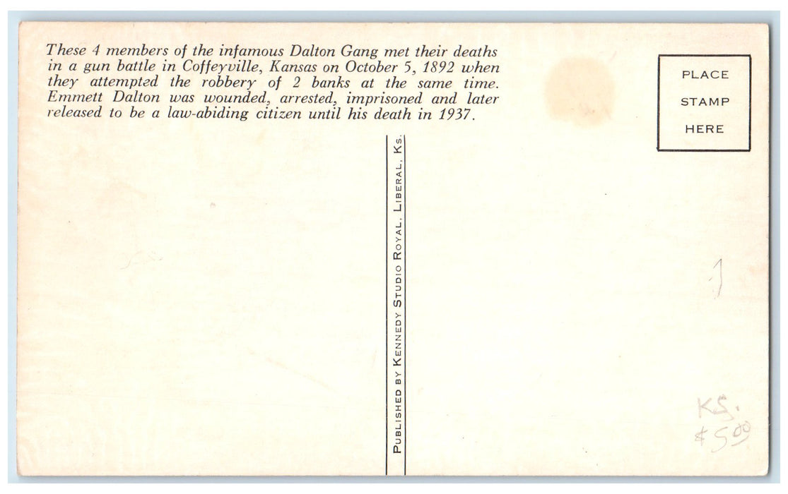 c1920 Members Of Infamous Dalton Gang Death Robbery Coffeyville Kansas Postcard