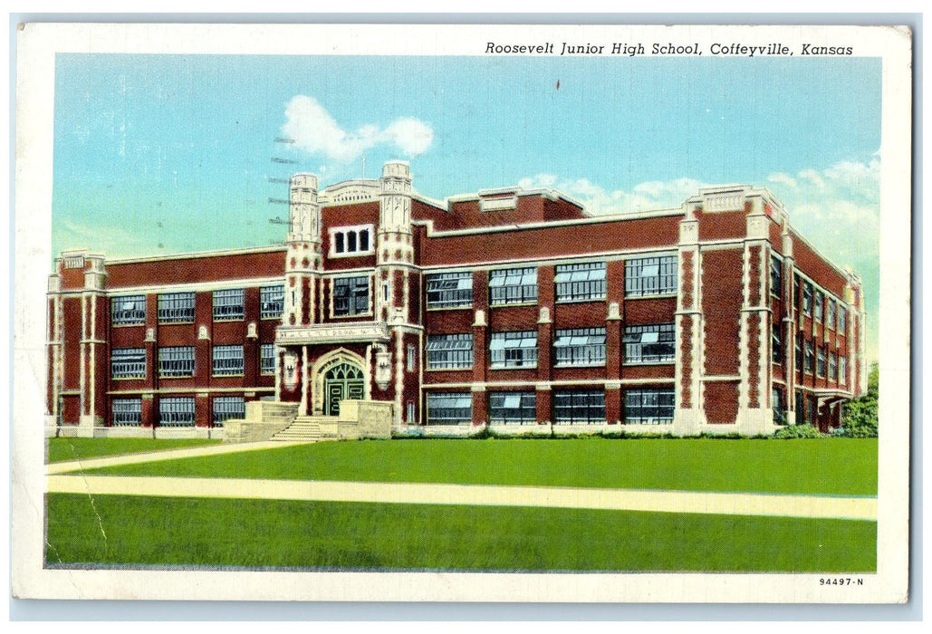 1946 Roosevelt Junior High School Campus Building Coffeyville Kansas Postcard