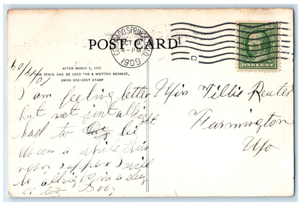 1909 Phantom Falls Cheyenne Canon Colorado Springs Colorado CO Posted Postcard