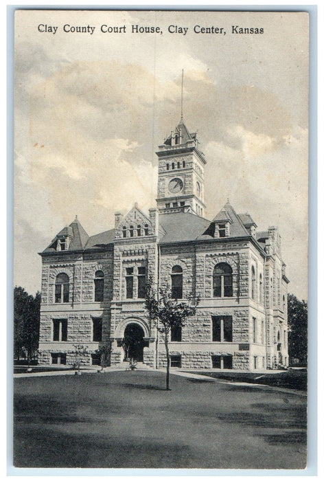 c1909 Clay County Court House Building Clock Tower Clay Center Kansas Postcard