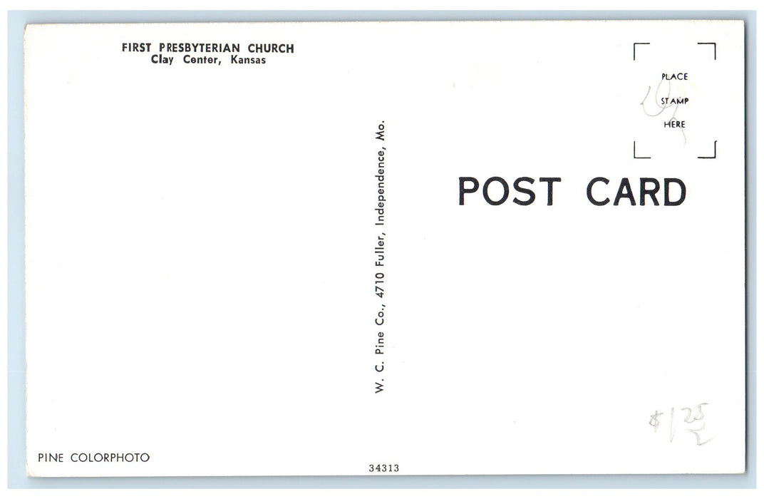 c1950's First Presbyterian Church Building Trees Clay Center Kansas KS Postcard