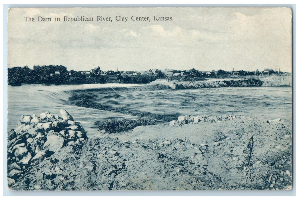c1910's The Dam In Republican River View Clay Center Kansas KS Posted Postcard