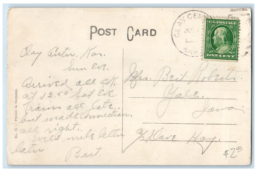 c1910's The Dam In Republican River View Clay Center Kansas KS Posted Postcard