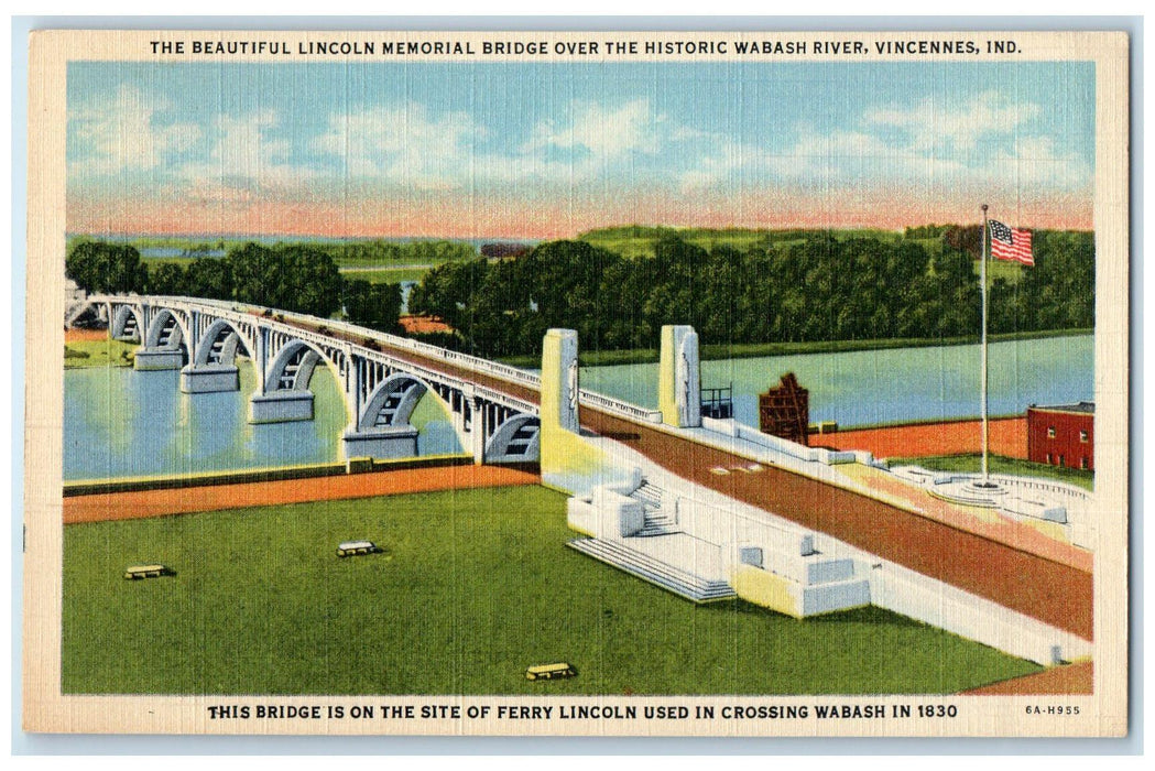 c1940's Lincoln Memorial Bridge Over Wabash River Vincennes Indiana IN Postcard