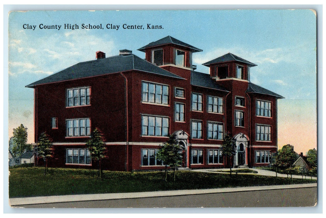 c1910's Clay County High School Campus Building Clay Center Kansas KS Postcard