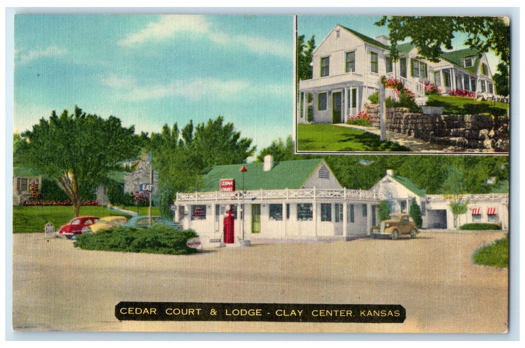 c1940's Cedar Court & Lodge Hotel & Restaurant Clay Center Kansas KS Postcard