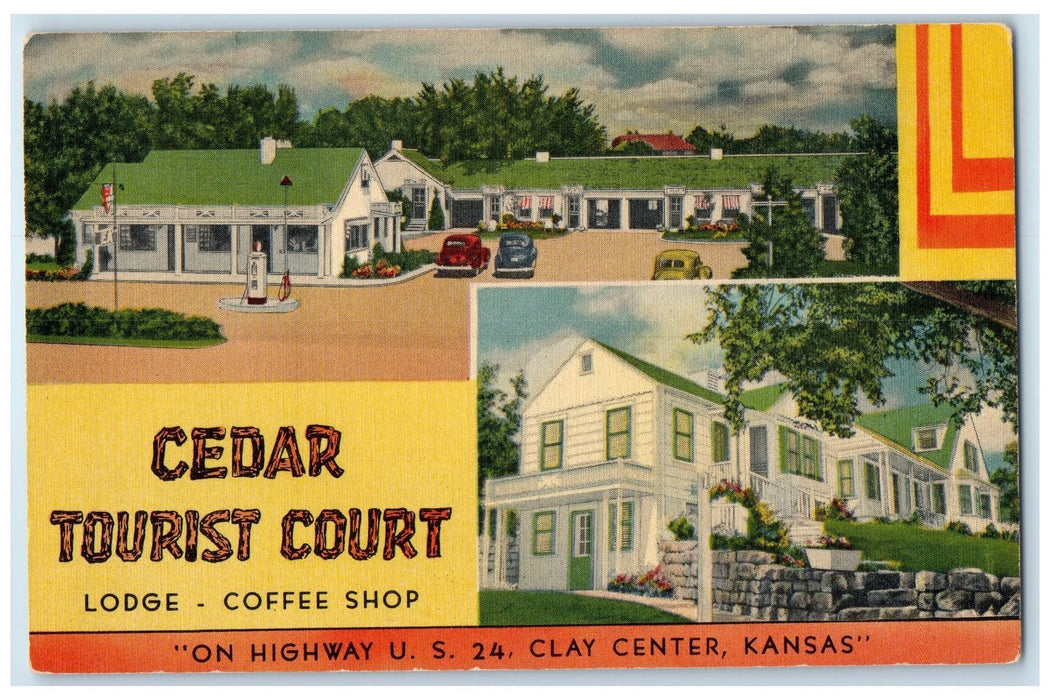 c1940's Cedar Tourist Court Lodge Coffee Shop Clay Center Kansas KS Postcard