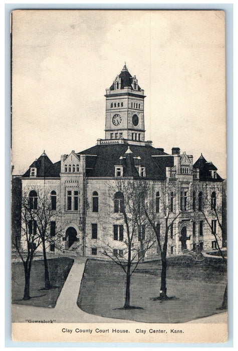 c1920's Clay County Court House Building Tower Clock Clay Center Kansas Postcard