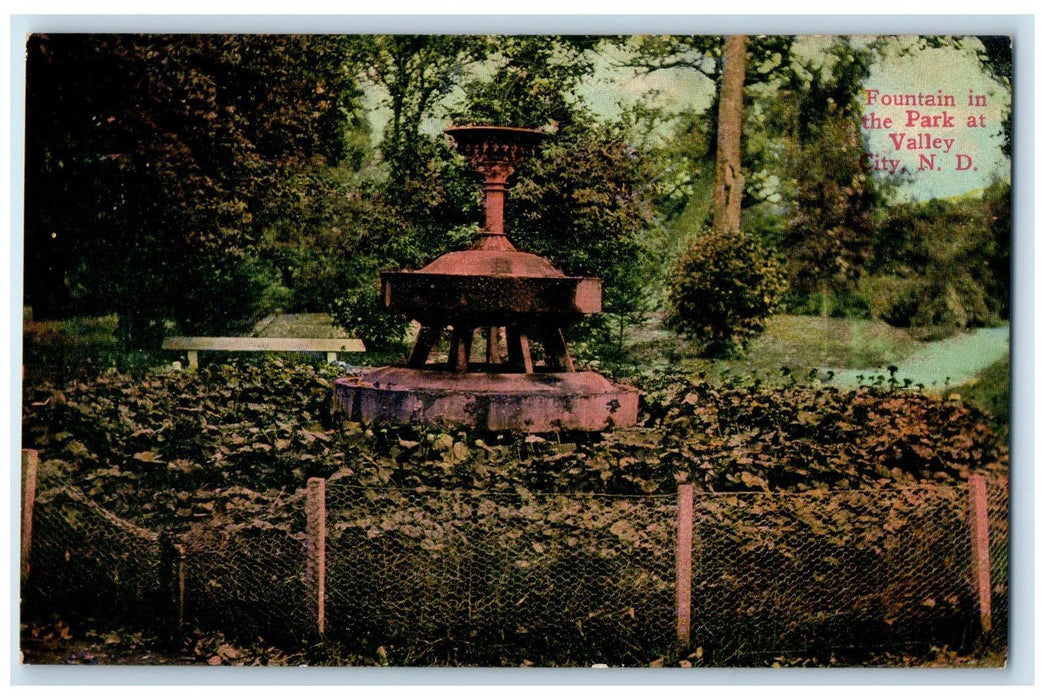 c1910's Fountain In The Park At Valley City North Dakota ND Unposted Postcard