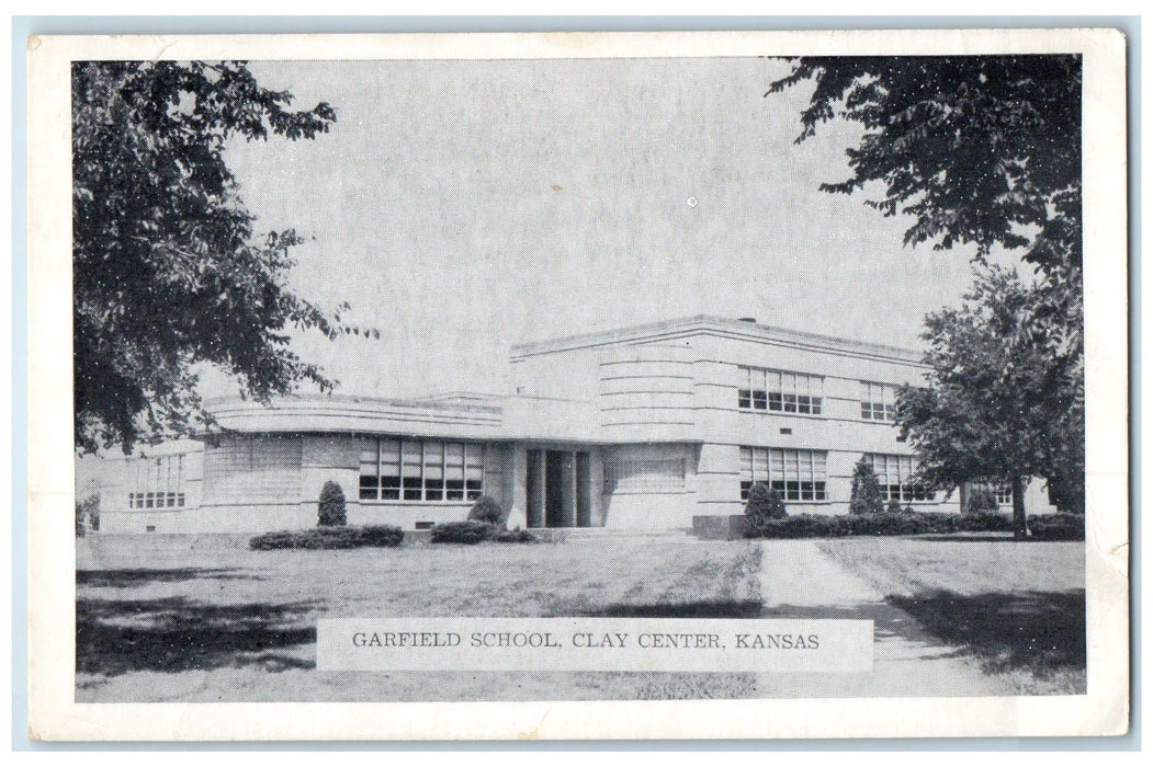 c1920 Garfield School Campus Building Road Entrance Clay Center Kansas Postcard