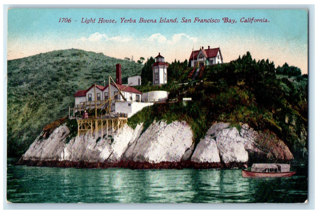 c1910's Light House Yerba Buena Island San Francisco California CA Boat Postcard