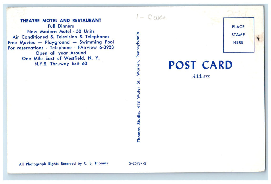 c1960s Theatre Motel And Restaurant Roadside View Westfield New York NY Postcard