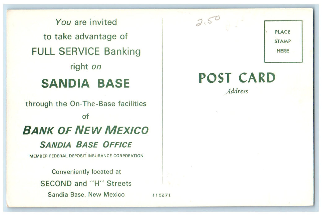 c1960's Sandia Base Bank Of New Mexico Scene Sandia Base New Mexico NM Postcard