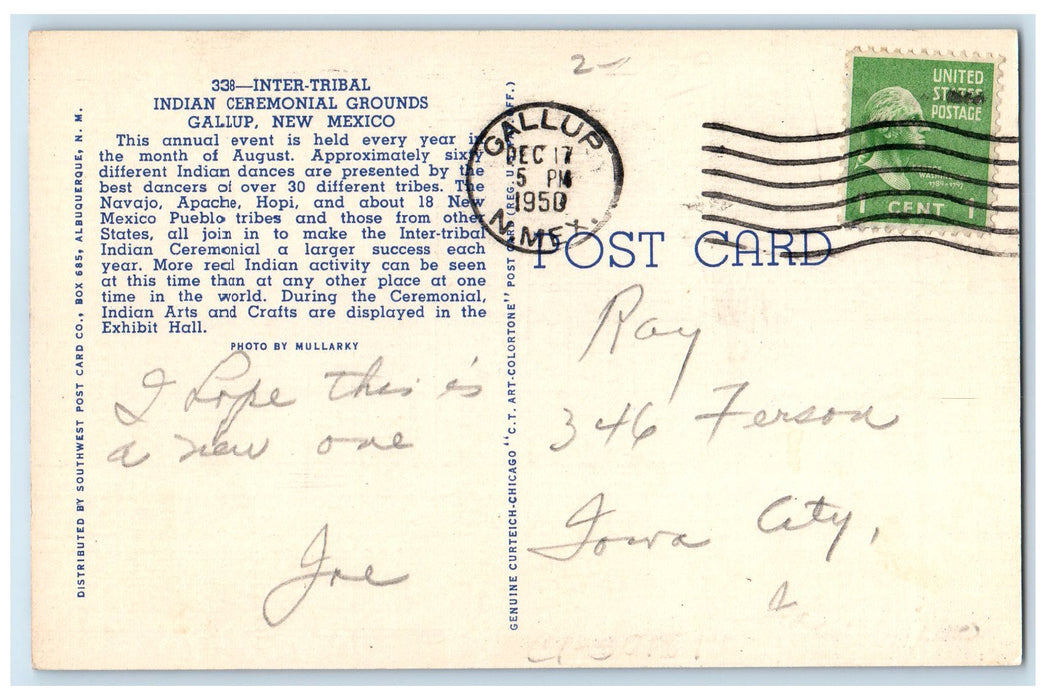 1950 Inter-Tribal Indian Ceremonial Grounds Gallup New Mexico NM Posted Postcard