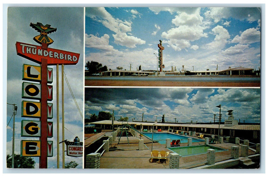 1966 Thunderbird Lodge Signage Scene Gallup New Mexico NM Unposted Pool Postcard