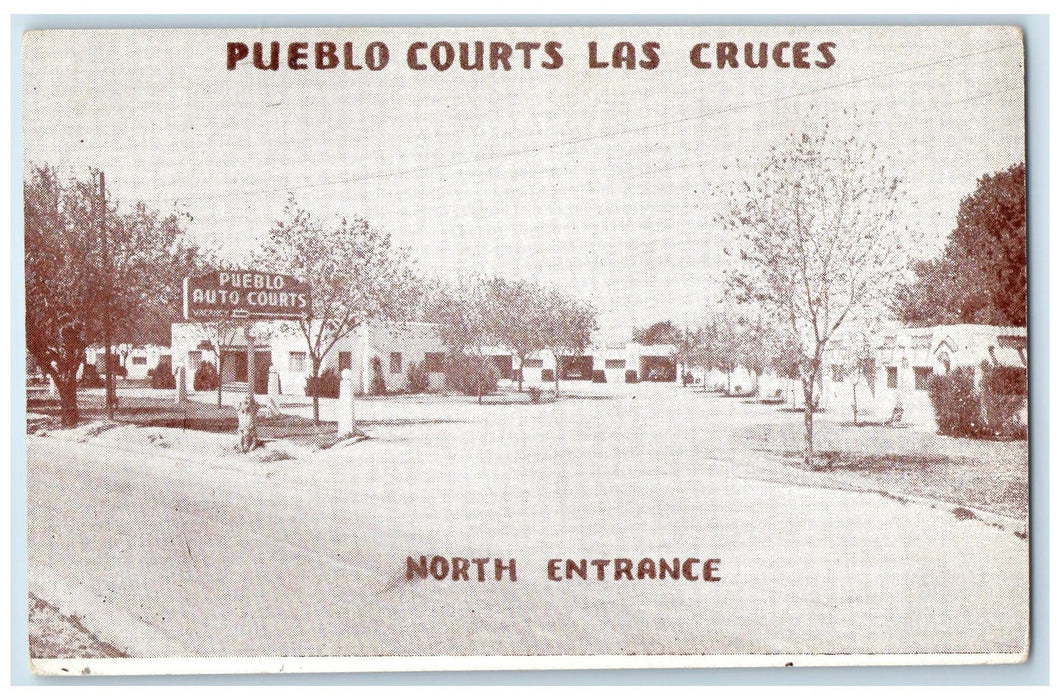 1946 Pueblo Auto Courts Exterior Las Cruces New Mexico NM Posted Trees Postcard