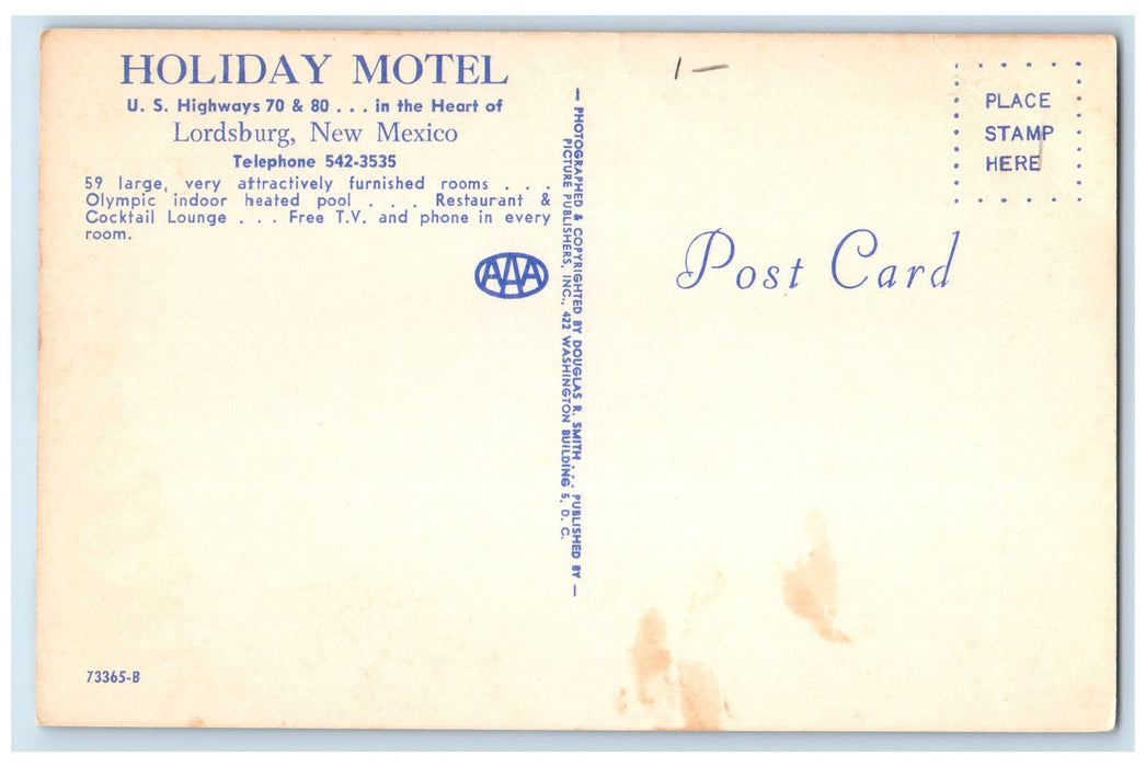 c1960's Holiday Motel Exterior Lordsburg New Mexico NM Unposted Pool Postcard