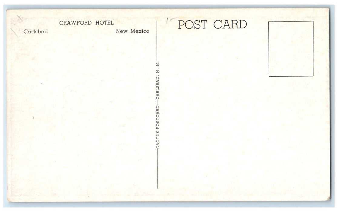 c1960's Crawford Hotel Exterior Roadside Signage Carlsbad New Mexico NM Postcard