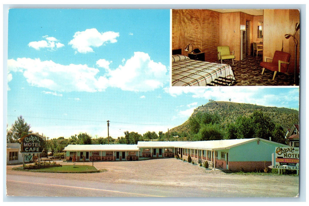 c1960s Capri Motel And Cafe Scene Exterior Roadside Raton New Mexico NM Postcard