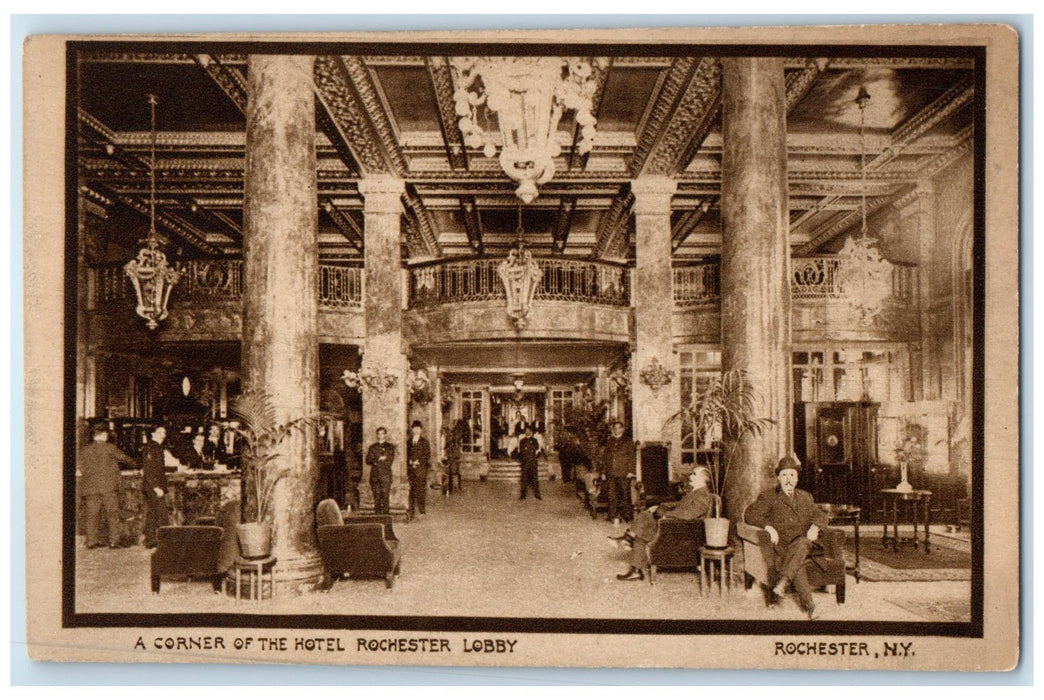 c1920's A Corner Of Hotel Rochester Lobby Restaurant Rochester New York Postcard